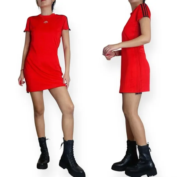 Adidas x Alexandar Wang Sporty Red Jersey Tshirt Dress Fits S-M
