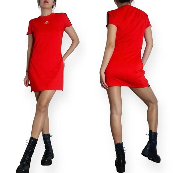 Adidas x Alexandar Wang Sporty Red Jersey Tshirt Dress Fits S-M