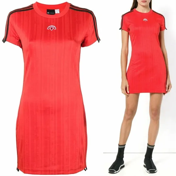 Adidas x Alexandar Wang Sporty Red Jersey Tshirt Dress Fits S-M