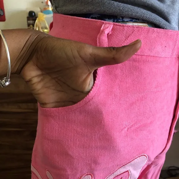 Adorable pink butterfly corduroy wide leg pants