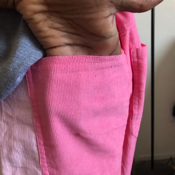Adorable pink butterfly corduroy wide leg pants