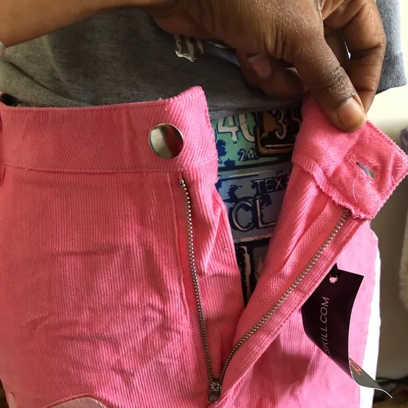 Adorable pink butterfly corduroy wide leg pants