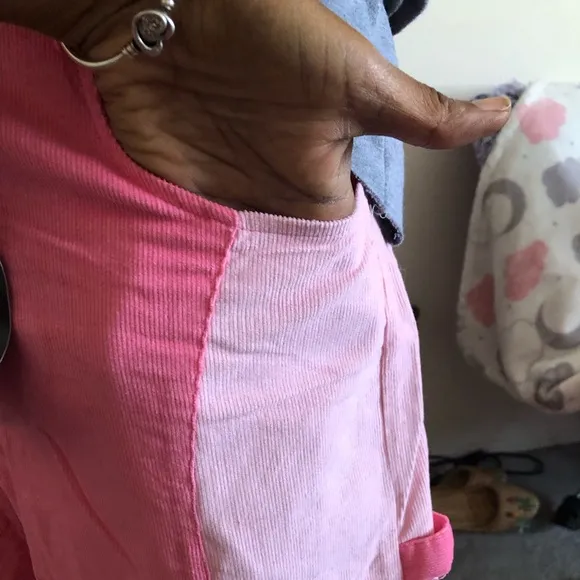 Adorable pink butterfly corduroy wide leg pants