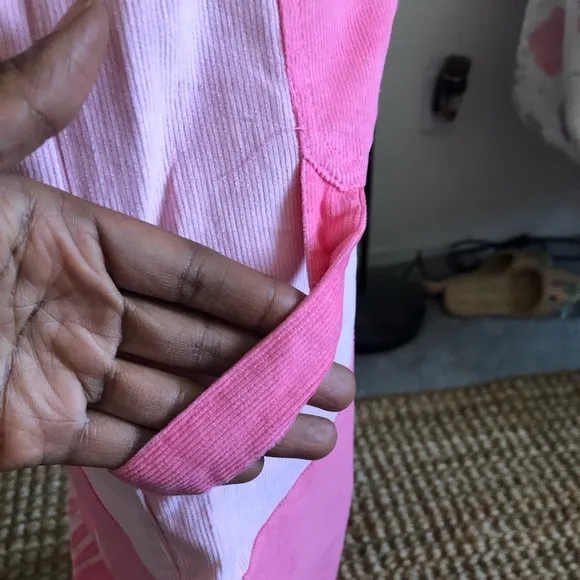 Adorable pink butterfly corduroy wide leg pants