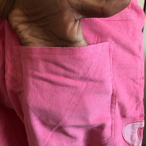 Adorable pink butterfly corduroy wide leg pants