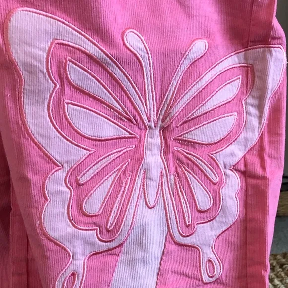 Adorable pink butterfly corduroy wide leg pants