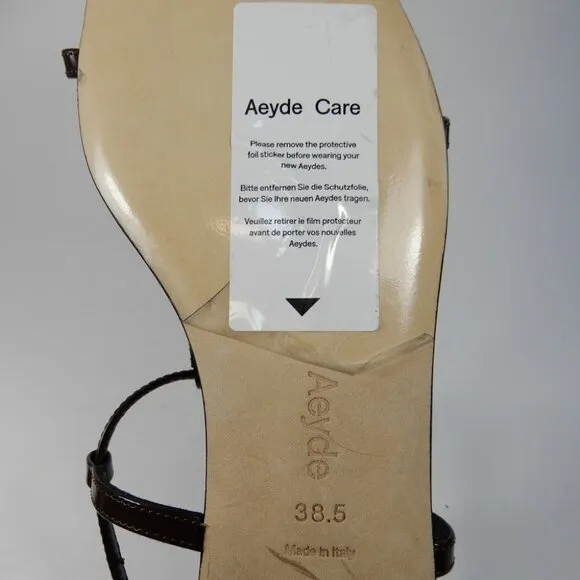 Aeyde Artis Ankle Strap Flat Sandals Size 8.5 Moka Brown Patent Leather NEW $325