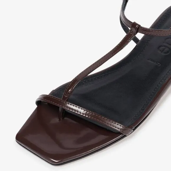 Aeyde Artis Ankle Strap Flat Sandals Size 8.5 Moka Brown Patent Leather NEW $325