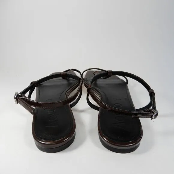 Aeyde Artis Ankle Strap Flat Sandals Size 8.5 Moka Brown Patent Leather NEW $325