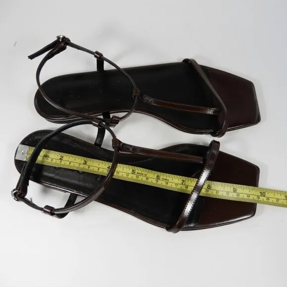 Aeyde Artis Ankle Strap Flat Sandals Size 8.5 Moka Brown Patent Leather NEW $325
