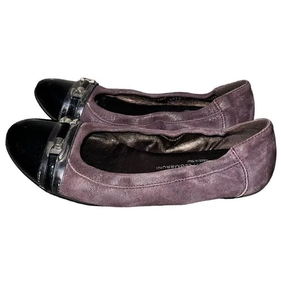 AGL Attilio Giusti Leombruni Black &amp; Plum Ballet Flats Size 37.5 Authentic