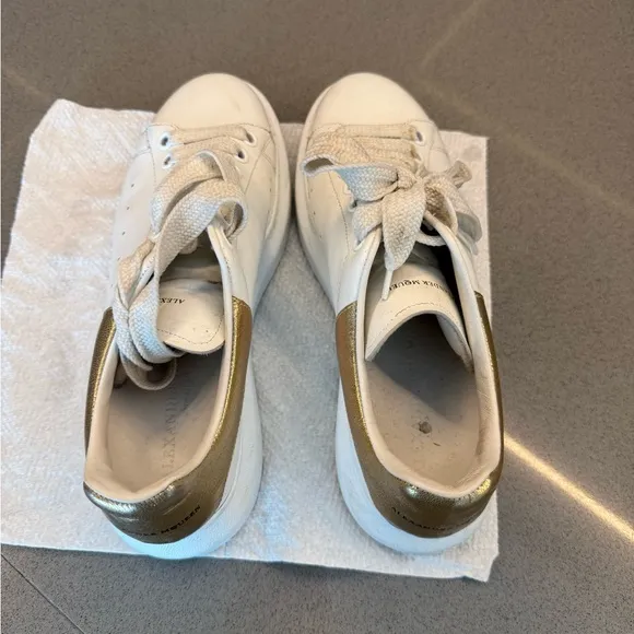 Alexander McQueen White and Gold Platform Sneakers