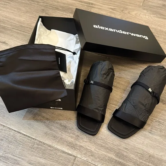 Alexander Wang Ryder Foldable Flat Sandals Satin Black