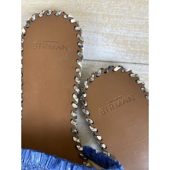 Alexandre Birman Ludovica Raffia Flat Slide Sandals Blue Size 38½ US 8.5 DustBag