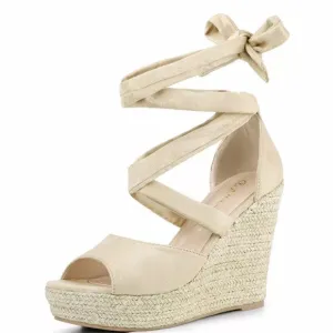 Allegra K Women's Lace Up Espadrilles Wedges Sandals