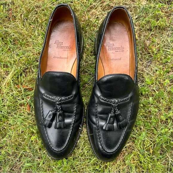 Allen Edmonds 10 D Black Leather Loafers Shoes Dress Tassel