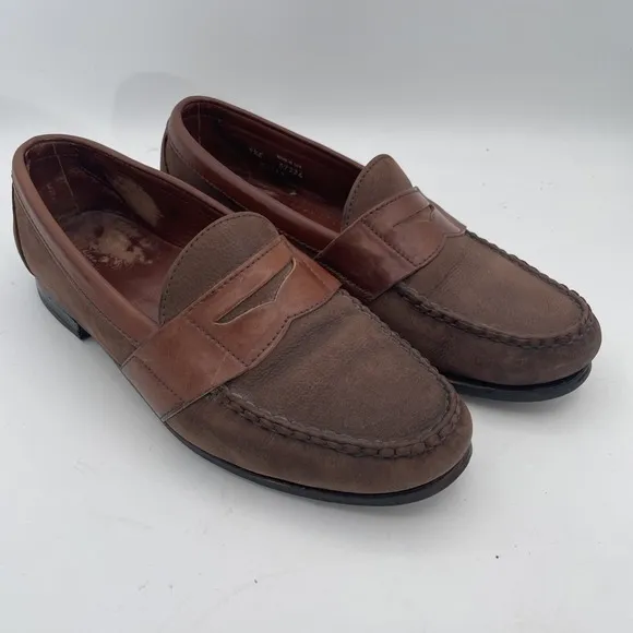Allen Edmonds Townsend Suede  Full Leather Strap Brown Penny Loafers Size 9.5 E