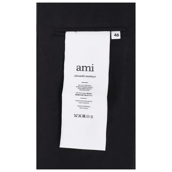 Ami Double-Breasted Blazer with Pockets in Black Wool