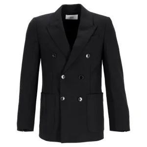 Ami Double-Breasted Blazer with Pockets in Black Wool
