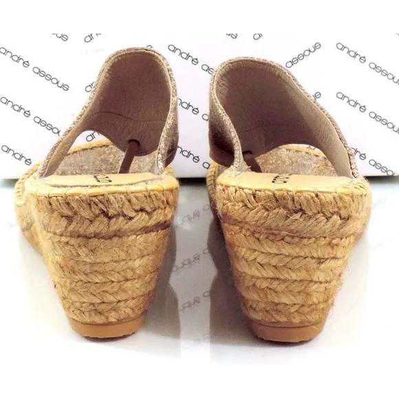 Andre Assous Annette Wedge Espadrille Thong Slide Sandal Toast Bronze