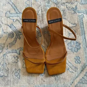 Angel Alarcon Strappy Sandals Womens Size 38 Brown Patent Leather Square Toe