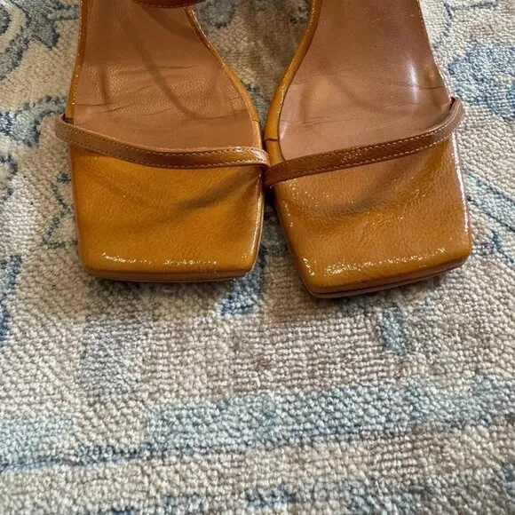Angel Alarcon Strappy Sandals Womens Size 38 Brown Patent Leather Square Toe