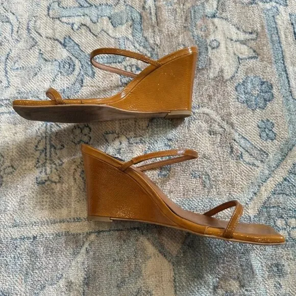 Angel Alarcon Strappy Sandals Womens Size 38 Brown Patent Leather Square Toe