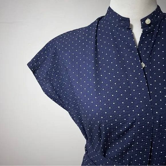 Ann Mashburn navy and white polkadot shirt dress size smalll