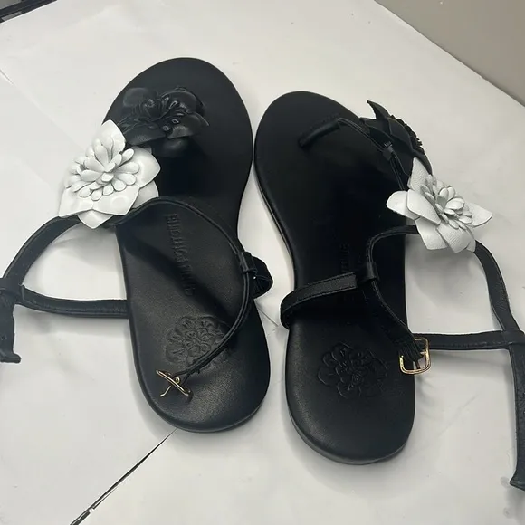 Anne Fontaine Sz 37 Black Leather Flat Thong Sandals - New Unworn