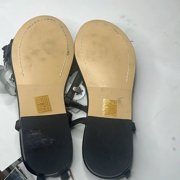 Anne Fontaine Sz 37 Black Leather Flat Thong Sandals - New Unworn