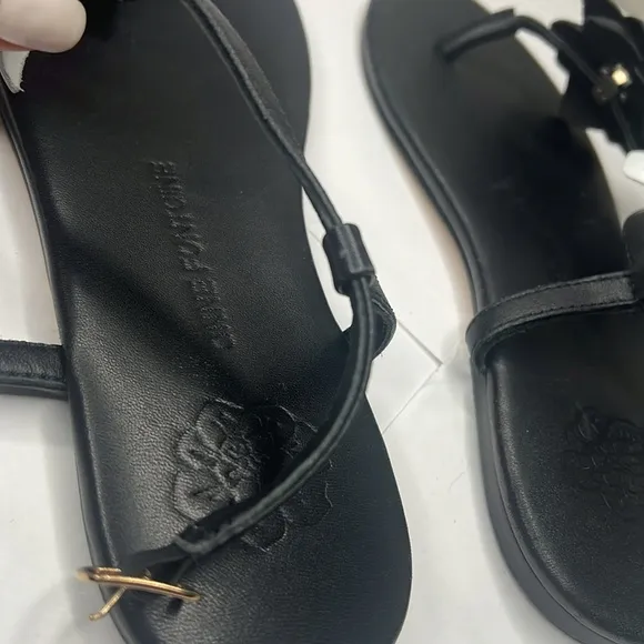 Anne Fontaine Sz 37 Black Leather Flat Thong Sandals - New Unworn
