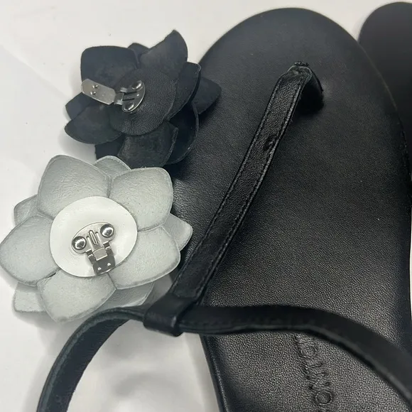 Anne Fontaine Sz 37 Black Leather Flat Thong Sandals - New Unworn