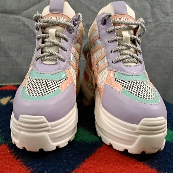 Anthony Wang Chunky Platform Sneakers Oval-04 Multicolor Pastel Lace Up Size 6.5
