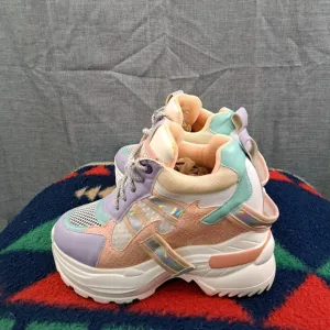 Anthony Wang Chunky Platform Sneakers Oval-04 Multicolor Pastel Lace Up Size 6.5