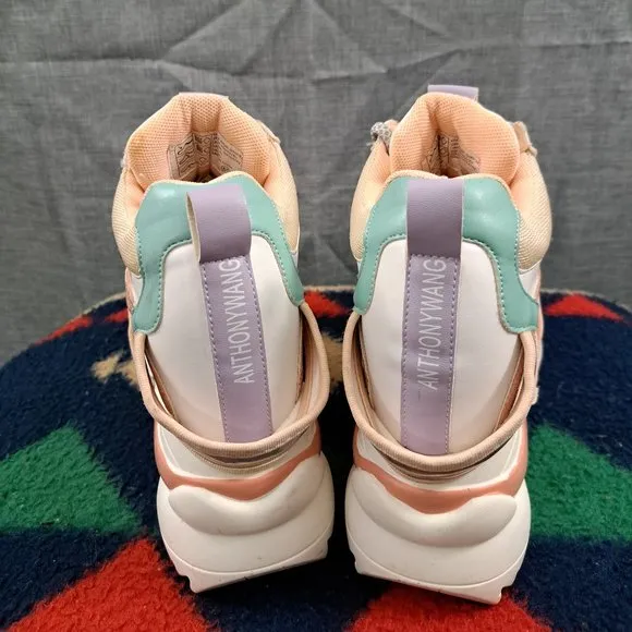 Anthony Wang Chunky Platform Sneakers Oval-04 Multicolor Pastel Lace Up Size 6.5