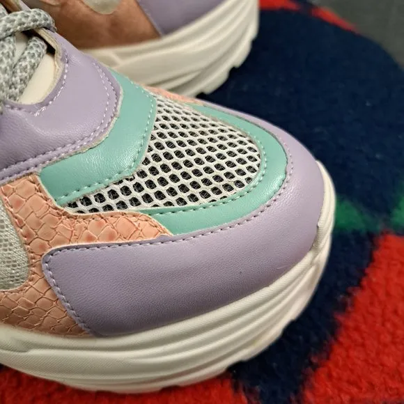 Anthony Wang Chunky Platform Sneakers Oval-04 Multicolor Pastel Lace Up Size 6.5
