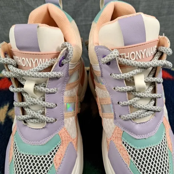 Anthony Wang Chunky Platform Sneakers Oval-04 Multicolor Pastel Lace Up Size 6.5