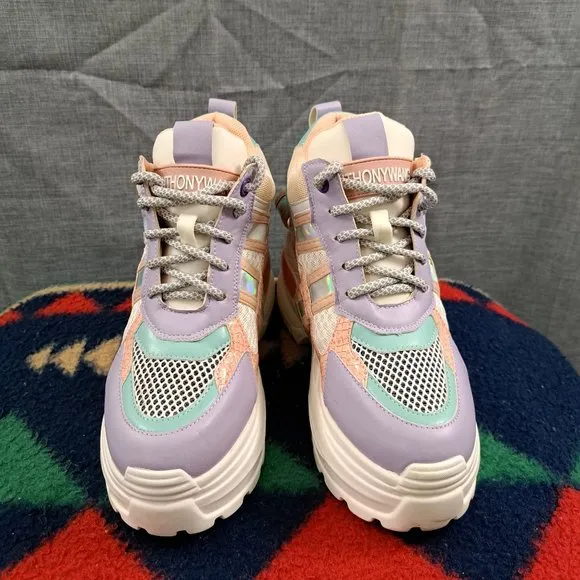 Anthony Wang Chunky Platform Sneakers Oval-04 Multicolor Pastel Lace Up Size 6.5