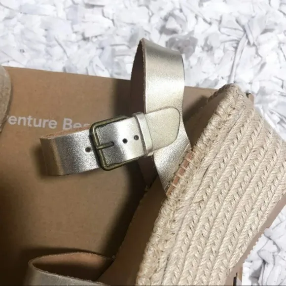 Anthro Soludos Platform Gold Leather Espadrille 10