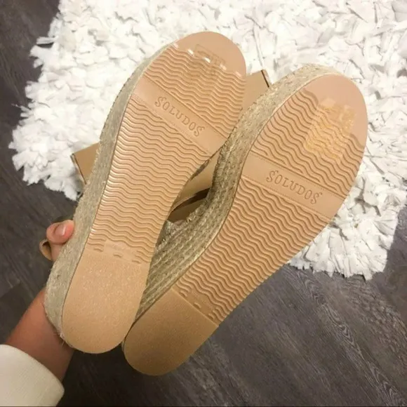 Anthro Soludos Platform Gold Leather Espadrille 10