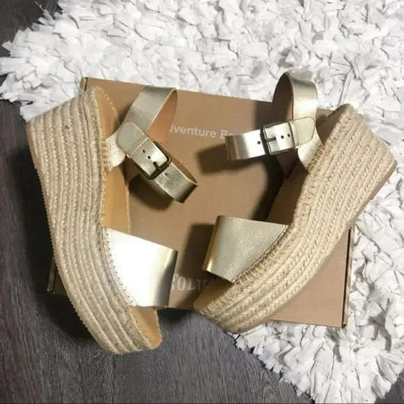Anthro Soludos Platform Gold Leather Espadrille 10
