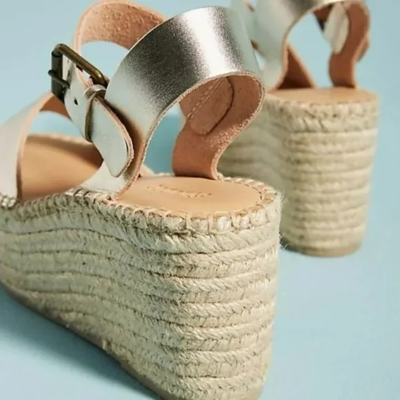 Anthro Soludos Platform Gold Leather Espadrille 10
