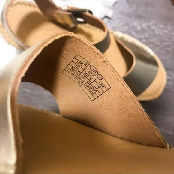 Anthro Soludos Platform Gold Leather Espadrille 10