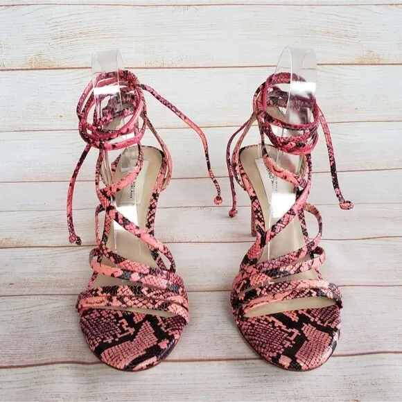 Antonio Melani Snakeskin Print Ankle Strap Strappy Leather Heeled Sandals