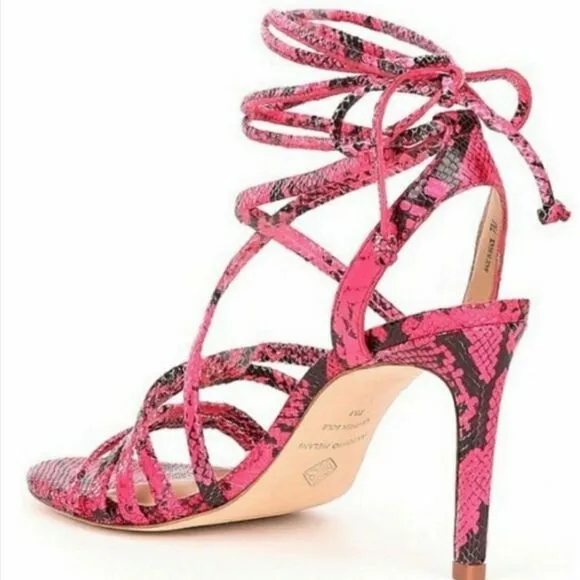 Antonio Melani Snakeskin Print Ankle Strap Strappy Leather Heeled Sandals