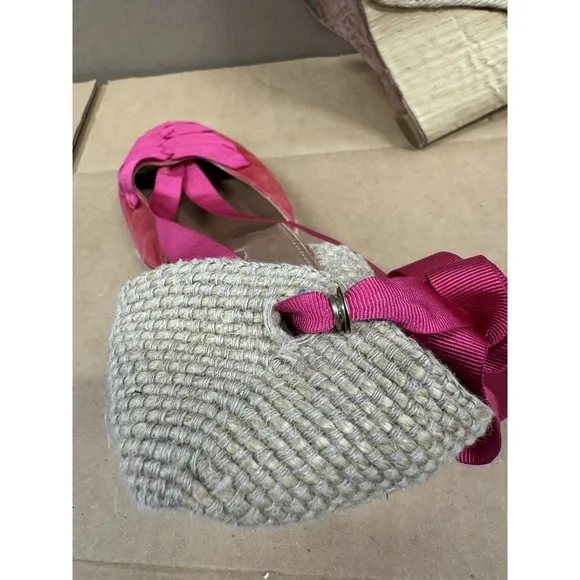Aquazzura Red &amp; Pink Wedge Lace-Up Espadrilles Size 39.5 US 8.5
