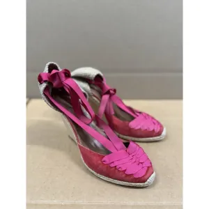 Aquazzura Red &amp; Pink Wedge Lace-Up Espadrilles Size 39.5 US 8.5