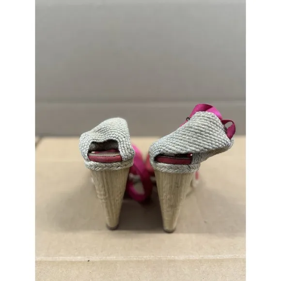 Aquazzura Red &amp; Pink Wedge Lace-Up Espadrilles Size 39.5 US 8.5