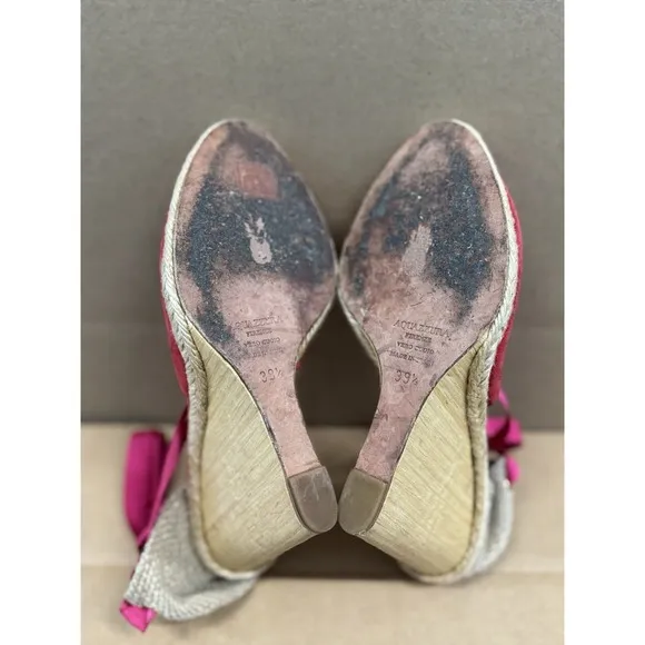 Aquazzura Red &amp; Pink Wedge Lace-Up Espadrilles Size 39.5 US 8.5