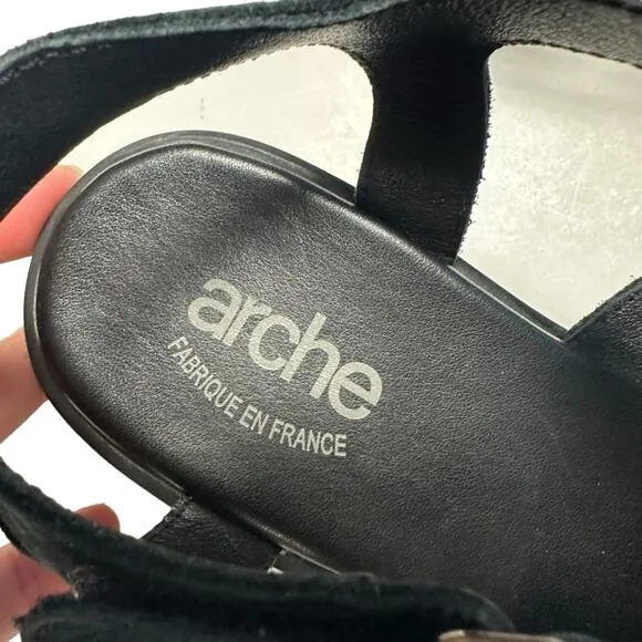Arche Obela Sandals Womens 38/ US 7 Black Strappy Leather Open Toe Heeled Shoes
